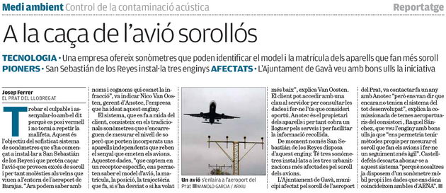 Reportaje publicado en el diario AVUI sobre el sistema de control del paso de los aviones sobre San Sebastián de los Reyes (Madrid) (16 de noviembre de 2008)